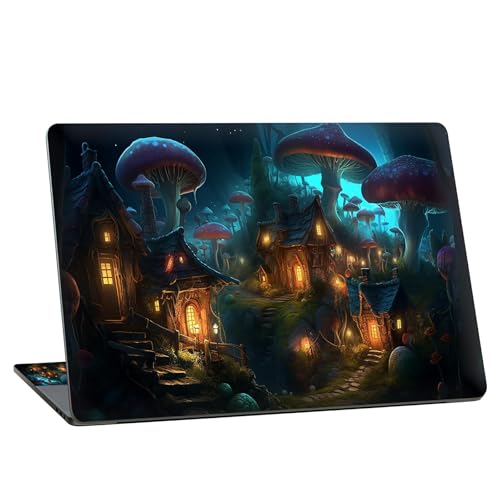 Universal Laptop Skin Sticker with 2 Wrist Pad Skins, Waterproof Scratch Resistant Vinyl Laptop Cover Decal, Cut to Fit for 11–15.6 Inch MacBook HP Dell Lenovo, Giant Mushroom House - color: Giant Mushroom House