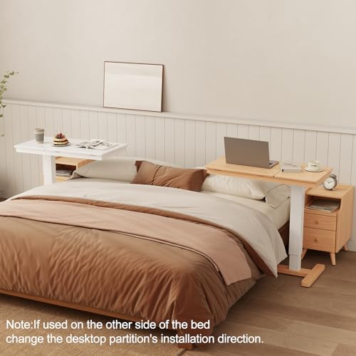 Solid Wood Overbed Bedside Table with Wheels, Adjustable Medical Tilt Top Hospital Bed Table Over The Bed, Rolling Laptop Desk, Mobile Standing Desk for Hospital and Home Use (Natural) - color: Natural
