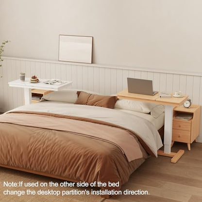 Solid Wood Overbed Bedside Table with Wheels, Adjustable Medical Tilt Top Hospital Bed Table Over The Bed, Rolling Laptop Desk, Mobile Standing Desk for Hospital and Home Use (Natural) - color: Natural