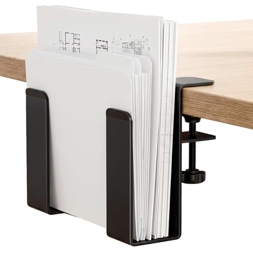 Adjustable Desk Side Laptop Mount, No Drill Clamp on Laptop Holder, Metal Hanging Notebooks Holder, Punch-Free Clamp for MacBook Pro, Documents with Anti-Scratch Silicone