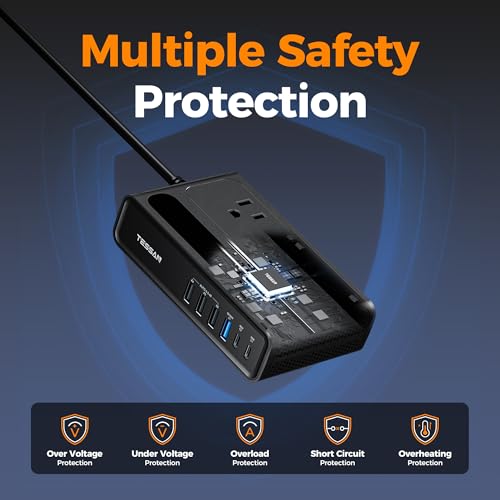 TESSAN 200W Car Power Inverter, 36W USB C Car Charger Adapter Fast Charging | Converter with 2 AC Outlets & 6 USB Ports, PD/QC 3.0 Fast Charging Car Adapter for Phones, Camping, Road Trip & Travel, Black - size: 36W