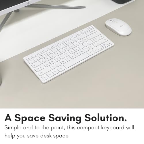 Macally Mini Compact Keyboard - Wireless Keyboards for Desktop PC, Surface, Chromebook, Notebook, Laptop Keyboard, Slim Key Board with 2.4G Wireless USB - Small Keyboard for Travel (White) - color: White