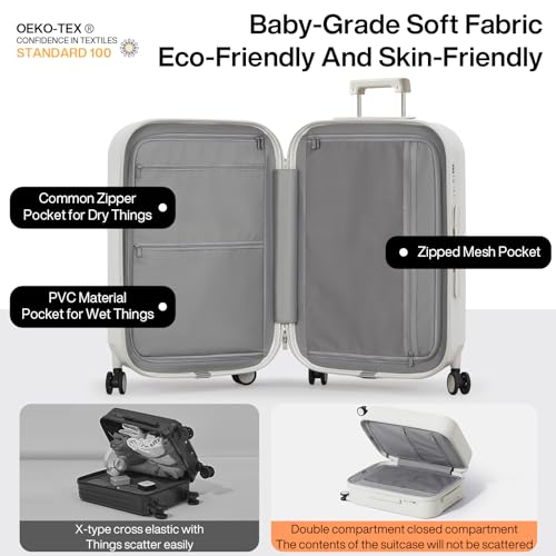 mixi Checked Luggage with Cup Phone Holder Hard Shell Rolling Travel Suitcase with Spinner Wheels,26 Inch Smoke White - color: Smoke White, size: 26-inch