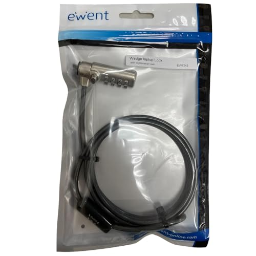 Ewent Security Cable with Combination Lock, Security Cable for Laptops, Laptops, PC, Steel Combination Security Cable with Slot Wedge, 1.5 m Long Cable
