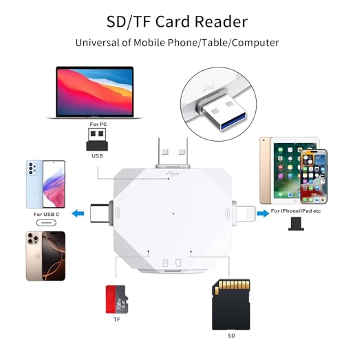 New SD Card Reader for iPhone/ipad/Android/Mac/Computer/Camera,5 in1 Micro SD Card Reader Trail Camera Viewer, Portable Memory Card Reader SD Card Adapter for SD and TF Cards