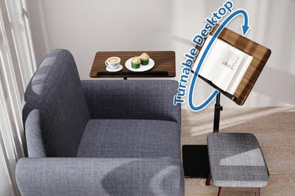C Shaped End Table,20" W x 14" L,17"-31" Adjustable Height,Swivel and Turnable Desktop,Foldable Side Table for Small Spaces,Black Walnut (Black Walnut, 19.7" x 13.8") - color: Black Walnut, size: 19.7" x 13.8"