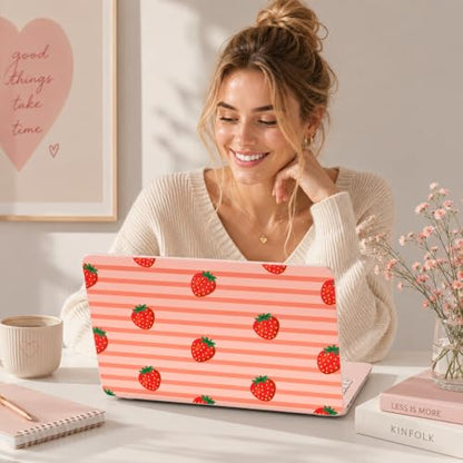 for MacBook Neo 13 Inch Case 2026 Release Model A3404, Pink Aesthetic Ultra-Slim Hard Shell with Keyboard Cover, 6-in-1 Laptop Accessories Bundle for Women Girls, Fresh Strawberry Fruit - color: Fresh Strawberry Fruit