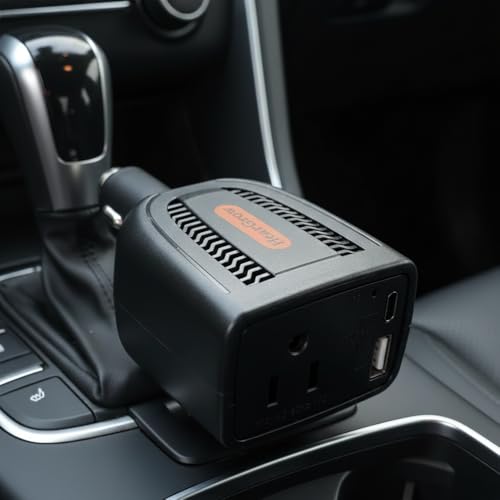 HearGrow 100W Power Inverter for Vehicle: Fanless Direct Cigarette Lighter Car Charger Adapter - Black Ultra Compact Silent Plug-in Outlet for Laptop CPAP Camping Road Trip & Emergency - color: Black