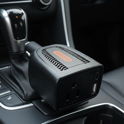 HearGrow 100W Power Inverter for Vehicle: Fanless Direct Cigarette Lighter Car Charger Adapter - Black Ultra Compact Silent Plug-in Outlet for Laptop CPAP Camping Road Trip & Emergency - color: Black