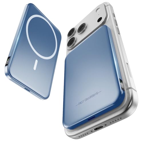 Aobbow Magnetic Portable Charger, 50% Smaller & Slimmer 5000mAh Power Bank with LED Display, 15W Fast Charging Battery Pack, Travel Essential MagSafe Compatible Charger for iPhone 17/16/15 - Dark Blue - color: Dark Blue