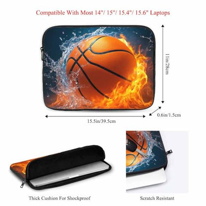 Laptop Sleeve Bag 15.4 15.6 Inch,Basketball Ball in Fire and Water Ball Flame Protective Polyester Computer Cases Laptop Cover Briefcase Bag Tablet Travel Cover - color: LPS-024