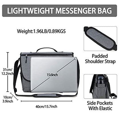 RAVUO Messenger Bag for Men, Water Resistant Lightweight Satchel 15.6 17 Inch Laptop Bags Shoulder Bookbag - color: 15.6 Inch-grey