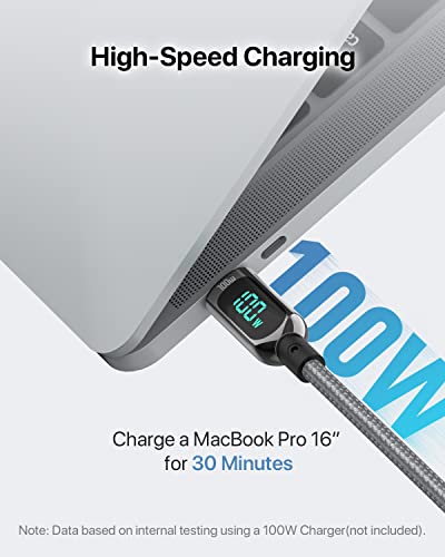 SOOPII 100W 4ft USB C to USB C Cable Fast Charge, Nylon Braided Cable with LED Display for lPhone 15/15 Pro/15 Plus/15 Pro Max,lPad Air,MacBook Pro,Galaxy S24/S23, Pixel, LG (Grey) - color: Grey, size: 1.2M - 100W