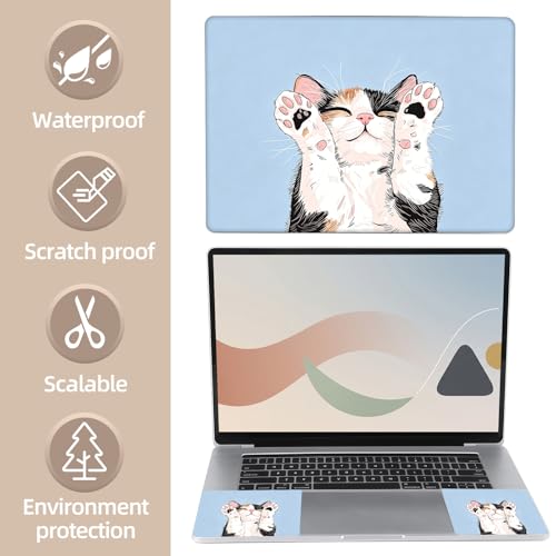 Universal Laptop Skin Sticker for 12/13/14/15.6 Inch Laptops, Reusable Vinyl Laptop Decal Cover, Waterproof Scratch Resistant Notebook Skin with 2 Wrist Pads,Cute Cat - color: Cute Cat