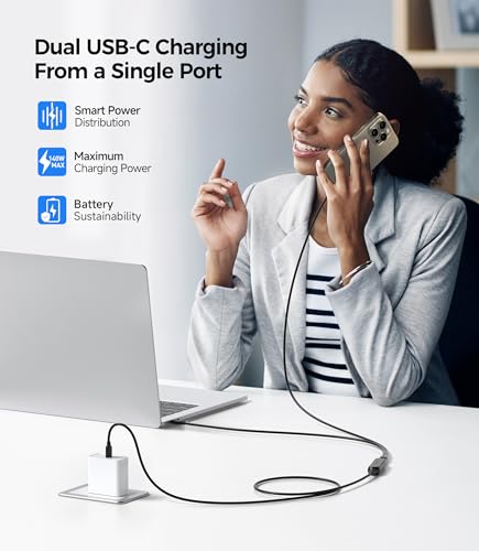 Cable Matters Braided 2-in-1 USB C to USB C Cable, 6ft, 140W Charging | Smart Power Allocation for Laptops and Phones, Charging and Data Transfer, Works with MacBook, iPad, and iPhone