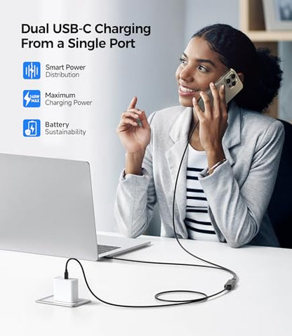 Cable Matters Braided 2-in-1 USB C to USB C Cable, 6ft, 140W Charging | Smart Power Allocation for Laptops and Phones, Charging and Data Transfer, Works with MacBook, iPad, and iPhone