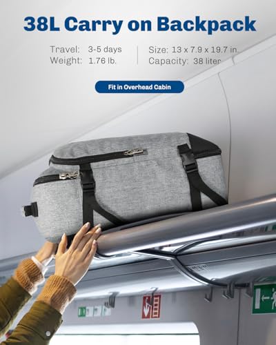 Carry on Backpack 38L Large Travel Backpack for Women Flight Approved Weekender Bag Laptop Backpack Men 15 inches Black Grey - color: Black Grey 23