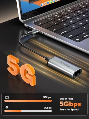 CableCreation 5Gbps USB C to Ethernet Adapter, Type C to RJ45 LAN Adapter | Network Internet Adapter Compatible with MacBook, XPS, Thunderbolt 5/4/3, Other USB-C Devices - style: 5Gbps