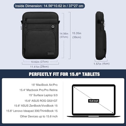 MoKo 15 Inch 360° Protective Laptop Sleeve Shoulder Bag with Earphone Port | Fits MacBook Air 15-inch M5, MacBook Pro 15.4-inch and Surface Laptop 15-inch 5/3, Black - color: Black, style: 15.6 Inch