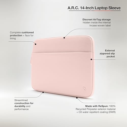Incase A.R.C. Laptop Sleeve 14 Inch – MacBook Case with Faux Fur Lining, External Pocket – Fits MacBook Pro Air Lenovo Dell HP – Laptop Cover, Computer Case - Travel, Work, College - Peach - color: Peach