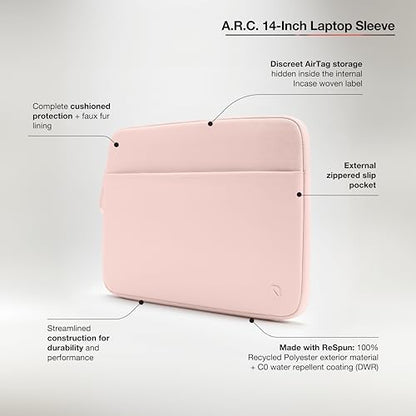 Incase A.R.C. Laptop Sleeve 14 Inch – MacBook Case with Faux Fur Lining, External Pocket – Fits MacBook Pro Air Lenovo Dell HP – Laptop Cover, Computer Case - Travel, Work, College - Peach - color: Peach