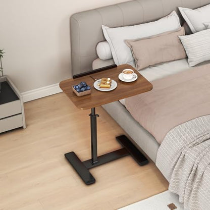 Adjustable Height C Shaped Side Table,360°Swivel Overbed Table,Top Tilting Laptop Stand Table with Hidden Wheels,Mobile Couch End Tables that Slide under,Rolling TV Coffee Table for Sofa/Bed(walnut) - color: Walnut