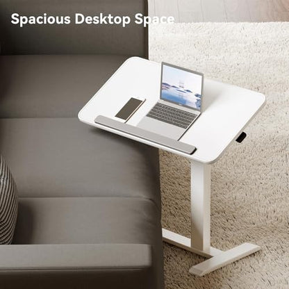 White 180° Tiltable Mobile Standing Desk, Overbed Table with Wheels, 25.6" - 40.5" Height Adjustable Bedside Table, Portable Rolling Computer Desk for Home Office, Hospital (White)
