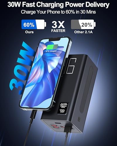 90000mAh Fast Charging Portable Charger Power Bank for iPhone | 30W PD QC3.0 Fast Charging, 90000mAh High Capacity, 5 Outputs & 2 Inputs, Digital Display, Over Charging Protection - size: 90000mAh