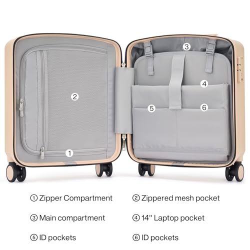 Hanke 16 Inch Underseat Small Carry On Luggage, Hard Shell with TSA Lock | PC Hard Shell, 14" Padded Laptop Pocket, Multi-Compartment, 8 Spinner Wheels, Lightweight, Short Trip - color: Cuba Sand, size: 16 Inch