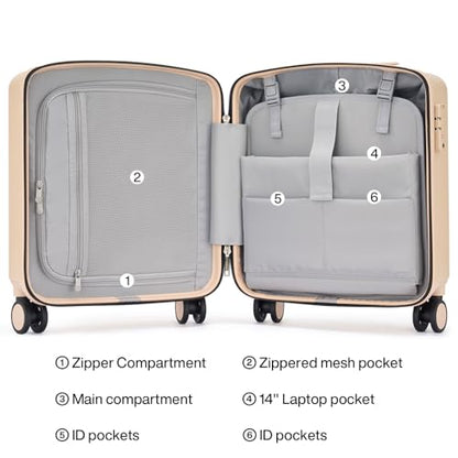 Hanke 16 Inch Underseat Small Carry On Luggage, Hard Shell with TSA Lock | PC Hard Shell, 14" Padded Laptop Pocket, Multi-Compartment, 8 Spinner Wheels, Lightweight, Short Trip - color: Cuba Sand, size: 16 Inch