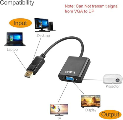 Display Port to VGA Adapter, 8 Packs DisplayPort DP to VGA Converter | Gold-Plated Male to Female, Works with Computer, Desktop, Laptop, PC, Monitor, Projector, HDTV - size: 8Pcs