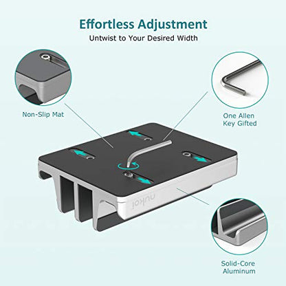 Vertical Laptop Stand - SPACEMax Adjustable GRIPLock Anti-Tip Silicone 4 Slots Aluminum Desktop Holder - Double Dock Stand - 2 Phone Slots Fits Up to 17.3” Laptops, Tablets, Phones - Silver - color: Silver