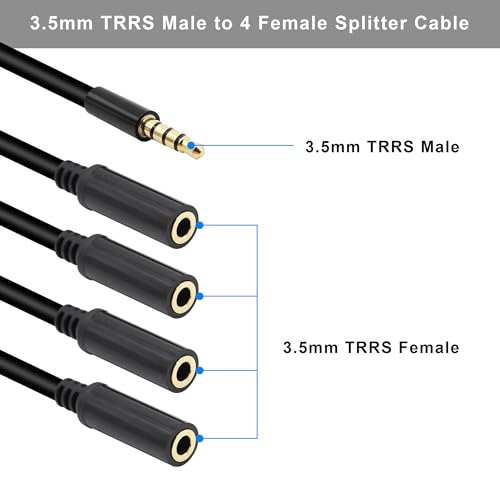 3.5mm Headphone Splitter 1 to 4-Ways 3.5mm (1/8") TRRS 4-Pole Gold Plated Male to 4-Female Stereo Jack Splitter Audio Cable for Headphone and Microphones(50cm/20in) - style: 4 Ways