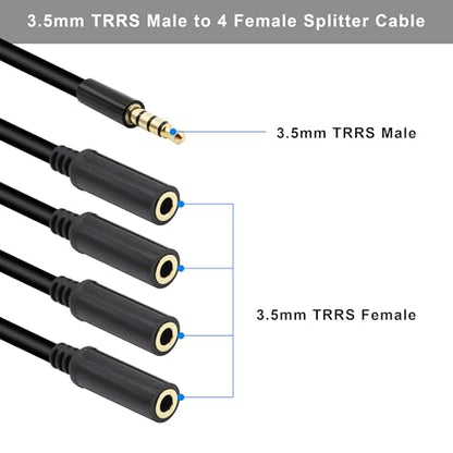 3.5mm Headphone Splitter 1 to 4-Ways 3.5mm (1/8") TRRS 4-Pole Gold Plated Male to 4-Female Stereo Jack Splitter Audio Cable for Headphone and Microphones(50cm/20in) - style: 4 Ways