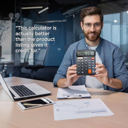 TRULY 12-Digit Desktop Calculator with Large Display, Big Buttons, Dual Power (Solar + Battery), Metal Finish, Ideal for Office, Home, School – 837A Pro Black - color: Black