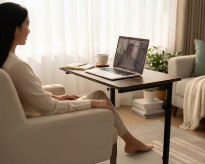 Height Adjustable C-Shaped Sofa Side Table, Laptop Table for Couch & Bed, Rustic Brown - color: Rustic Brown