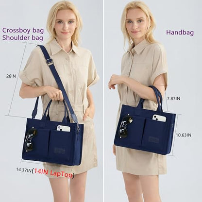 ZHMO Canvas Tote Bag for Women,Women's Bags Crossbody Bags Work Laptop Tote Bag Large Handbags Purse for Travel Nurse Teacher - color: Navy Blue With Compartments