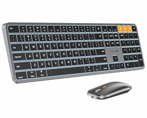 ProtoArc KM100-A Backlit Bluetooth Keyboard and Mouse for Mac, Space Gray | Full Size Mac Layout with Numeric Keypad, Wireless Keyboard Mouse for Mac, Multi-Device, Rechargeable, for MacBook Pro/Air - color: Space Gray