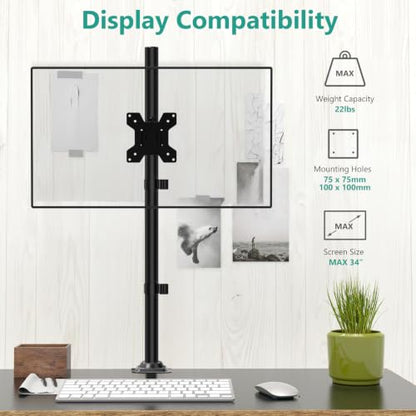 WALI Monitor Arm Mount for Desk, Single Extra Tall Computer Desk Mount, Monitor Bracket Mount Stand Single, up to 34 inch, 22 lbs (M001XL), Black - size: 13"-34", style: Single