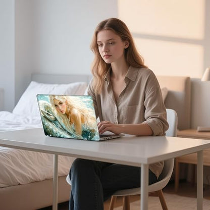 Aesthetic Laptop Skin Sticker, Blonde Maiden with Serpent in Water Waterproof Vinyl Laptop Decal, Removable Bubble Free, Reusable Protective Cover for 13 14 15 15.6 Inch - color: Blonde Maiden with Serpent in Water