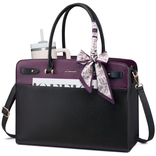 LOVEVOOK Laptop Tote Bag for Women, 15.6 Inch Large Faux Leather Work Bag Waterproof Briefcase Handbag for Teacher Business | Gift - color: Purple & Black, size: 15.6 inch