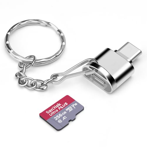 Type C TF Card/Memory Card Reader Adapter with Keychain, USB 3.0 Type-C to Micro SD SDHC SDXC OTG Reader, Compatible with iPhone 15 Pro Max Mac Windows Linux PC Samsung Galaxy (Silver) - size: MiniReader-Silver