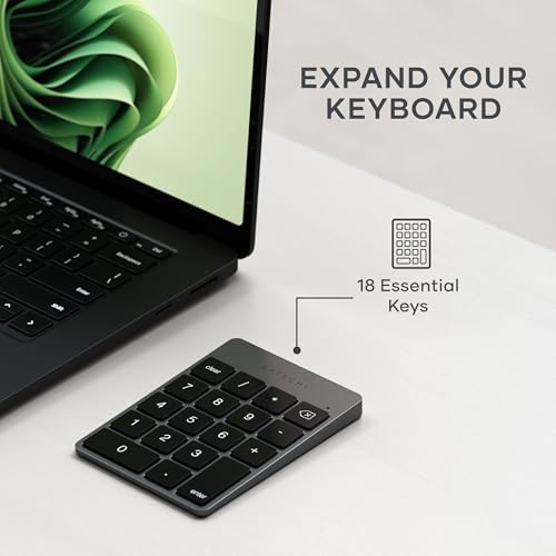Satechi Slim Aluminum Bluetooth Keypad, Wireless Number Pad with 18 Keys, USB-C Rechargeable Numpad, External Number Pad for MacBook, iMac, iPad, PC, and Laptops, Space Gray - color: Space Gray, size: USB-C