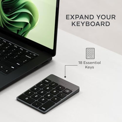Satechi Slim Aluminum Bluetooth Keypad, Wireless Number Pad with 18 Keys, USB-C Rechargeable Numpad, External Number Pad for MacBook, iMac, iPad, PC, and Laptops, Space Gray - color: Space Gray, size: USB-C