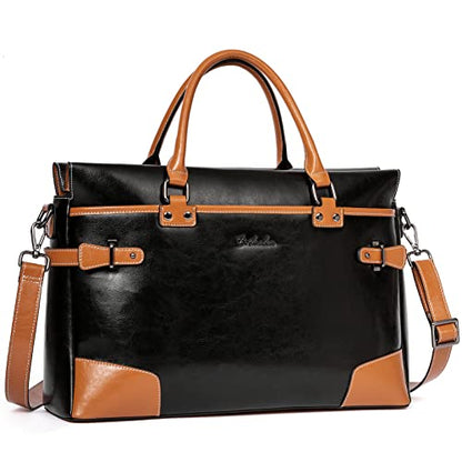 BOSTANTEN Briefcase for Women Leather Laptop Bag 15.6 inch Computer Messenger Office Business Work Tote - color: Black