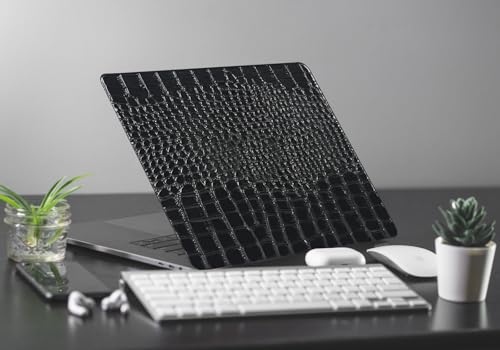 Crocodile Case for MacBook Air 13 Inch 2021 2020 2019 2018 M1 A2337 A2179 A1932, MacBook Air M1 Case, Aligator Skin Snakeskin PU Leather Hardshell & Keyboard Cover for Mac Air 13.3, Shiny Black - color: # Shiny Black Crocodile
