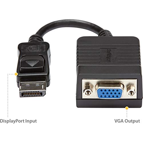 StarTech Active DisplayPort to VGA Adapter, 1080p, DP 1.2, Dongle (DP2VGA) | DP 1.2 to VGA, DP++ Source, EDID & DDC Pass-Through, VGA Screw Locking, Latching, No Drivers, Digital to Analog, 1920 x 1200 - size: 3 inches