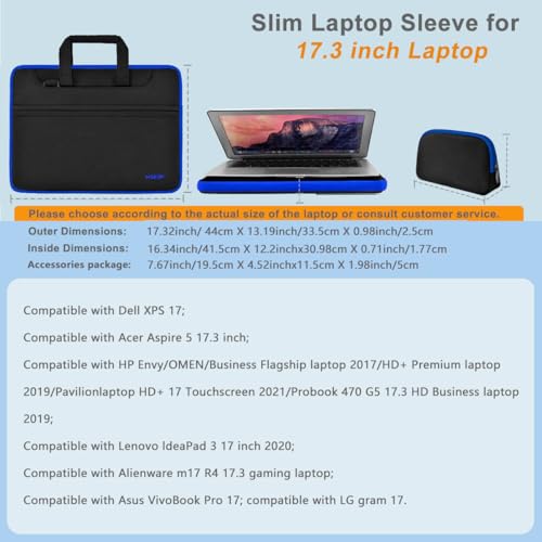 Hseok Laptop Shoulder Bag 17-17.3 inch Case, Durable Shockproof Protective Briefcase with Multi-Pockets Compatible with Lenovo Most 17-17.3 inch HP Acer Dell ASUS MSI Notebooks,Black-blue - color: Black-blue, size: 17-17.3"
