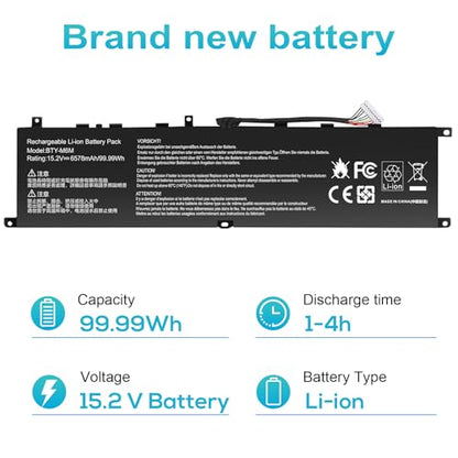 BTY-M6M Battery Replacement for MSI GS66 Stealth 10SD 10SE GE76 Raider 10SF 10SFS 10SGS GE66 Raider 10UE 10UG 10UH 11UE 11UG 11UH WS66 10TK 10TL WE76 11UK 11UM Creator 15 A11UE A11UH A10SD A10SE - size: BTY-M6M