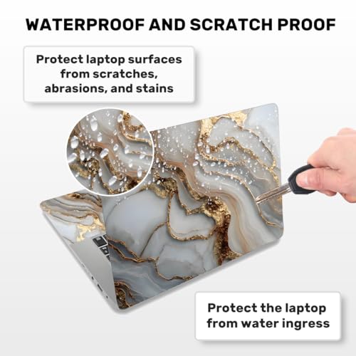 Laptop Skin Sticker Decal PVC Vinyl Sticker Notebook PC Protector Waterproof Scratch Resistant Laptop Skin for 12.1 13 13.3 13.6 14 15 15.3 16 Inch White Marble with Gold Accents - color: White Marble